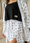Women summer 3 piece pajama set Black Top + Coffee lover panda kimono & Short